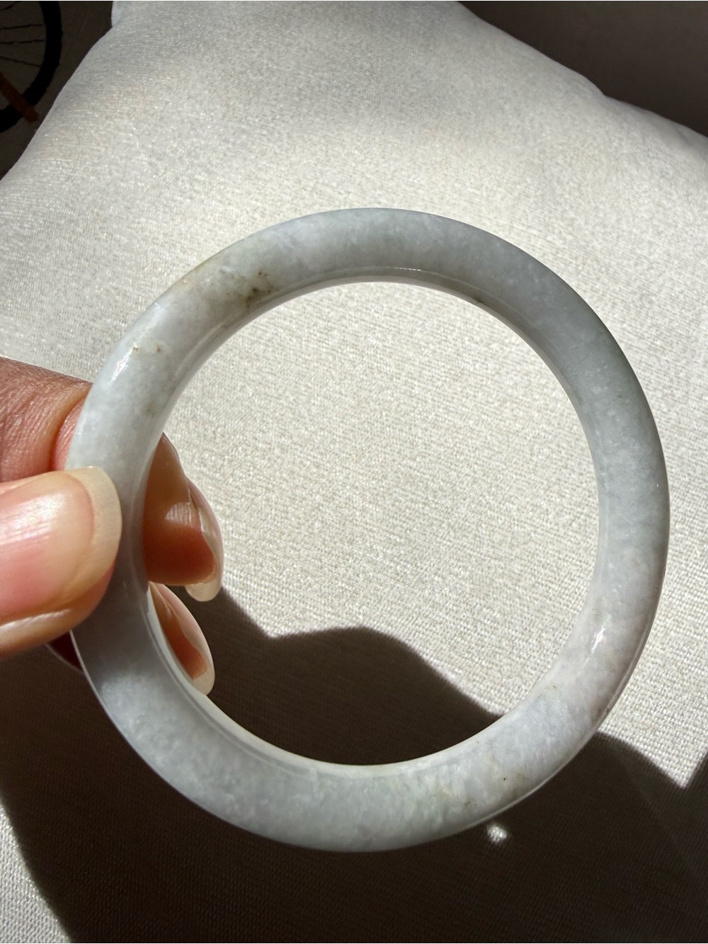 58.4 White Green Burmese Jadeite Jade - Natural Grade A Bangle Bracelet - Picture 8 of 14